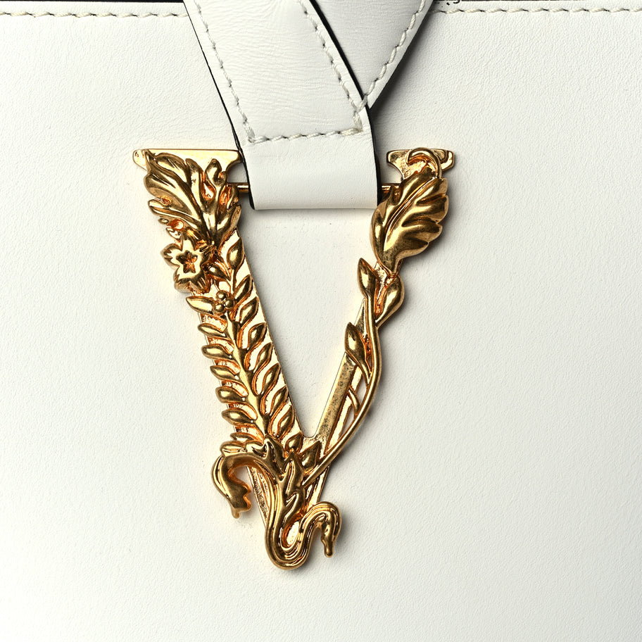 Versace Vitello Large Virtus Bucket Bag Optical White Image 6