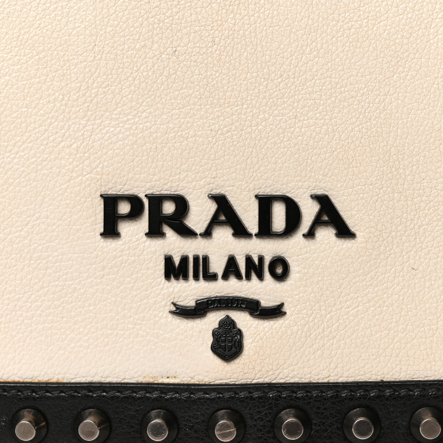 Prada Glace Calfskin Studded Crossbody Black White Image 6