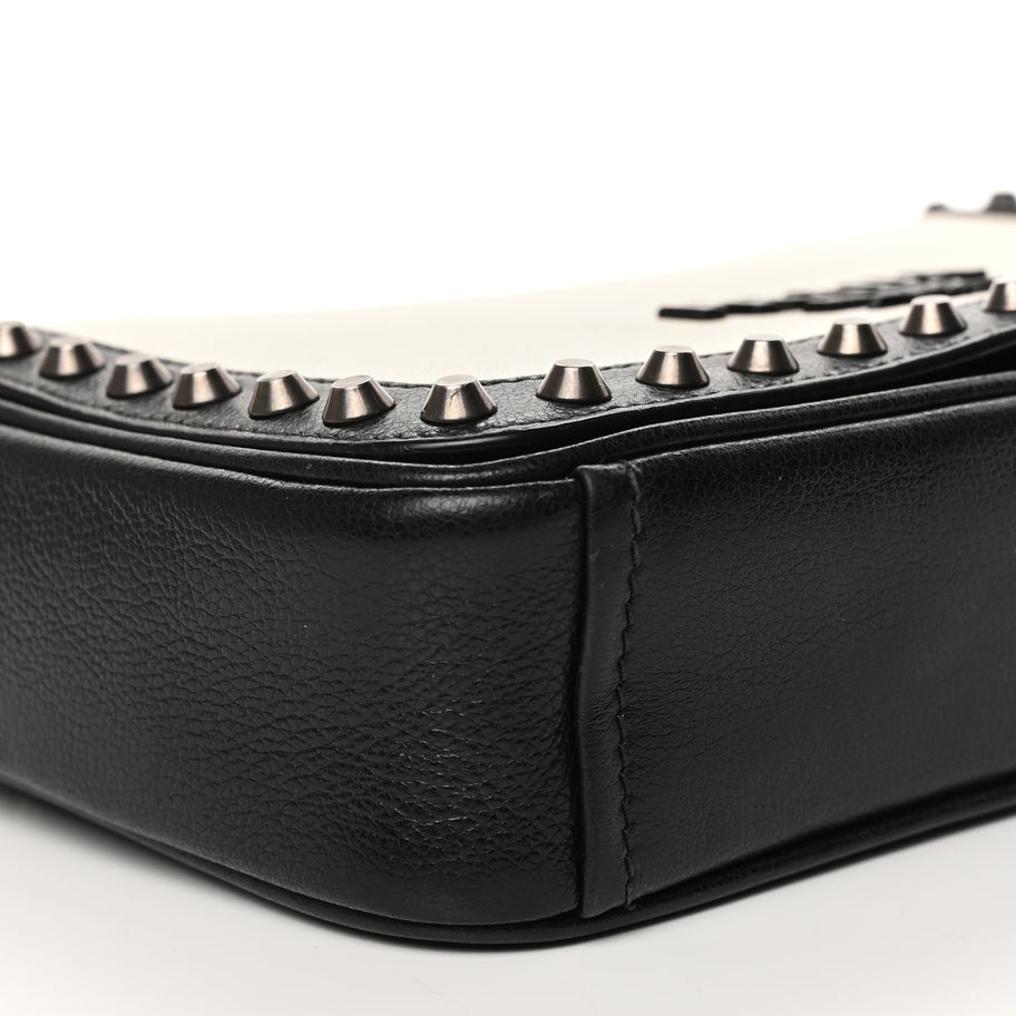 Prada Glace Calfskin Studded Crossbody Black White Image 7