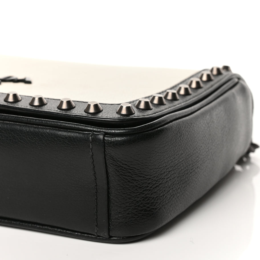 Prada Glace Calfskin Studded Crossbody Black White Image 8