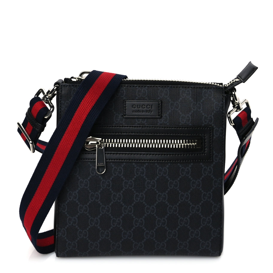 Gucci GG Supreme Monogram Web Small Flat Messenger Bag Black Grey Image 1