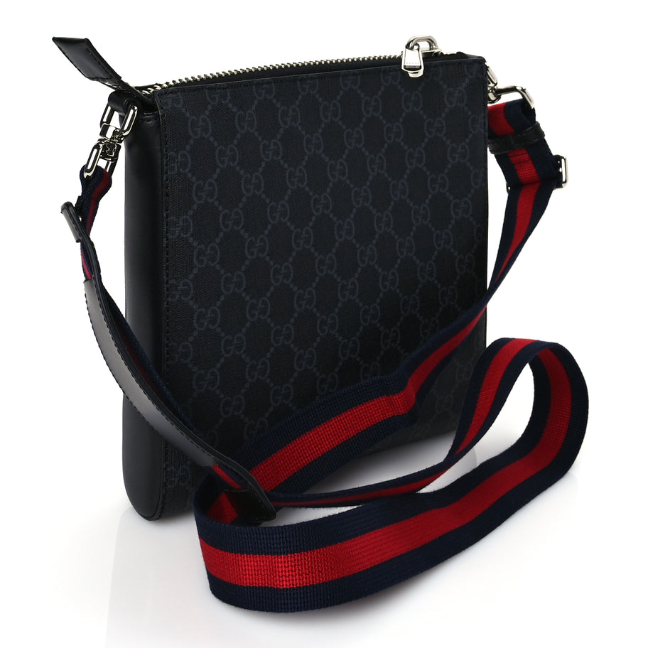 Gucci GG Supreme Monogram Web Small Flat Messenger Bag Black Grey Image 2