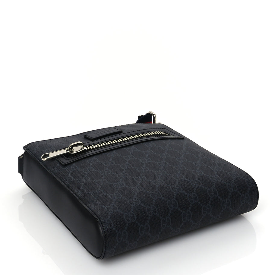 Gucci GG Supreme Monogram Web Small Flat Messenger Bag Black Grey Image 3