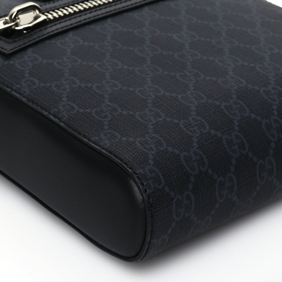 Gucci GG Supreme Monogram Web Small Flat Messenger Bag Black Grey Image 7