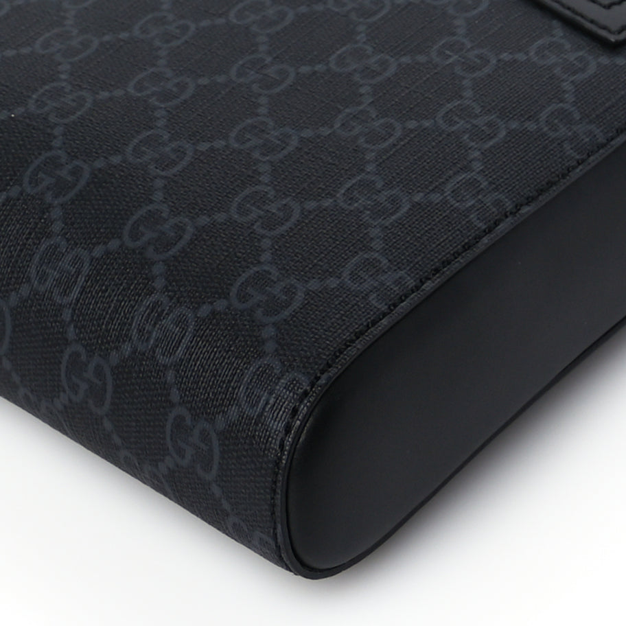 Gucci GG Supreme Monogram Web Small Flat Messenger Bag Black Grey Image 8