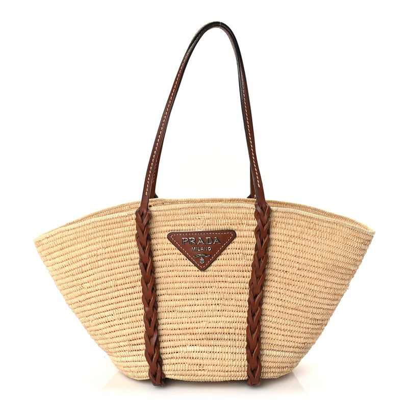  Prada Paglia Vitello Woven Braided Basket Tote  Naturale Cognac