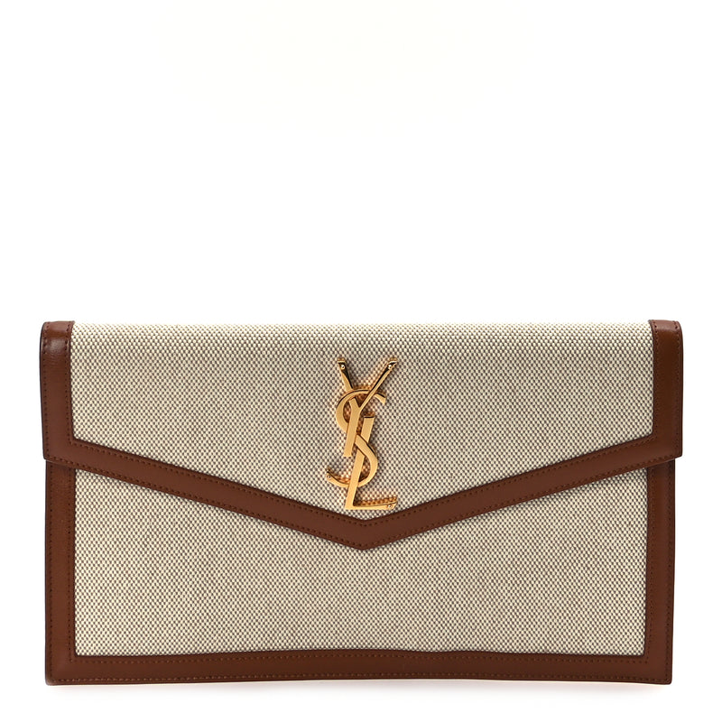 Saint Laurent Canvas Uptown Pouch Natural Beige Brick