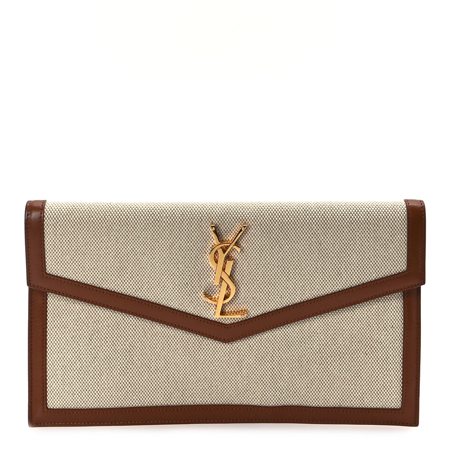 Saint Laurent Canvas Uptown Pouch Natural Beige Brick Image 1