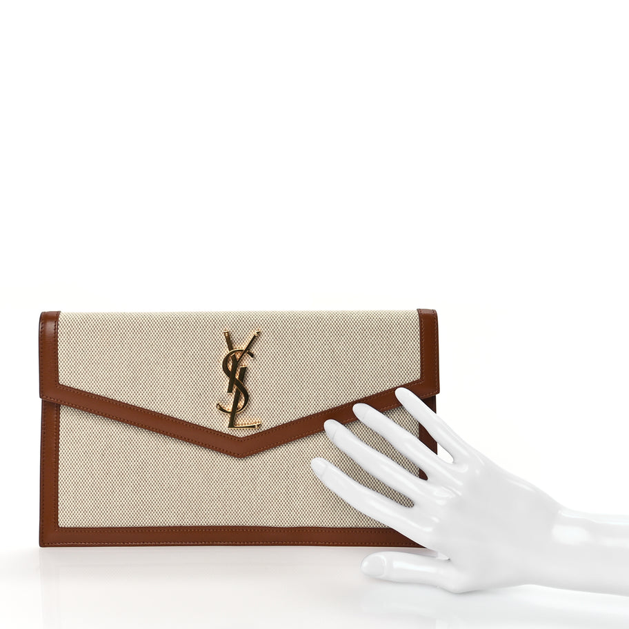 Saint Laurent Canvas Uptown Pouch Natural Beige Brick Image 2