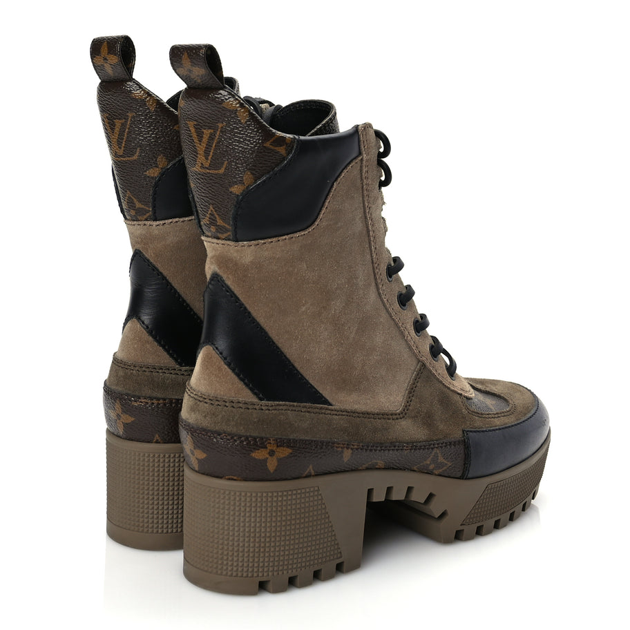 Louis Vuitton Suede Calfskin Monogram Laureate Platform Desert Boots 36.5 Taupe Image 4