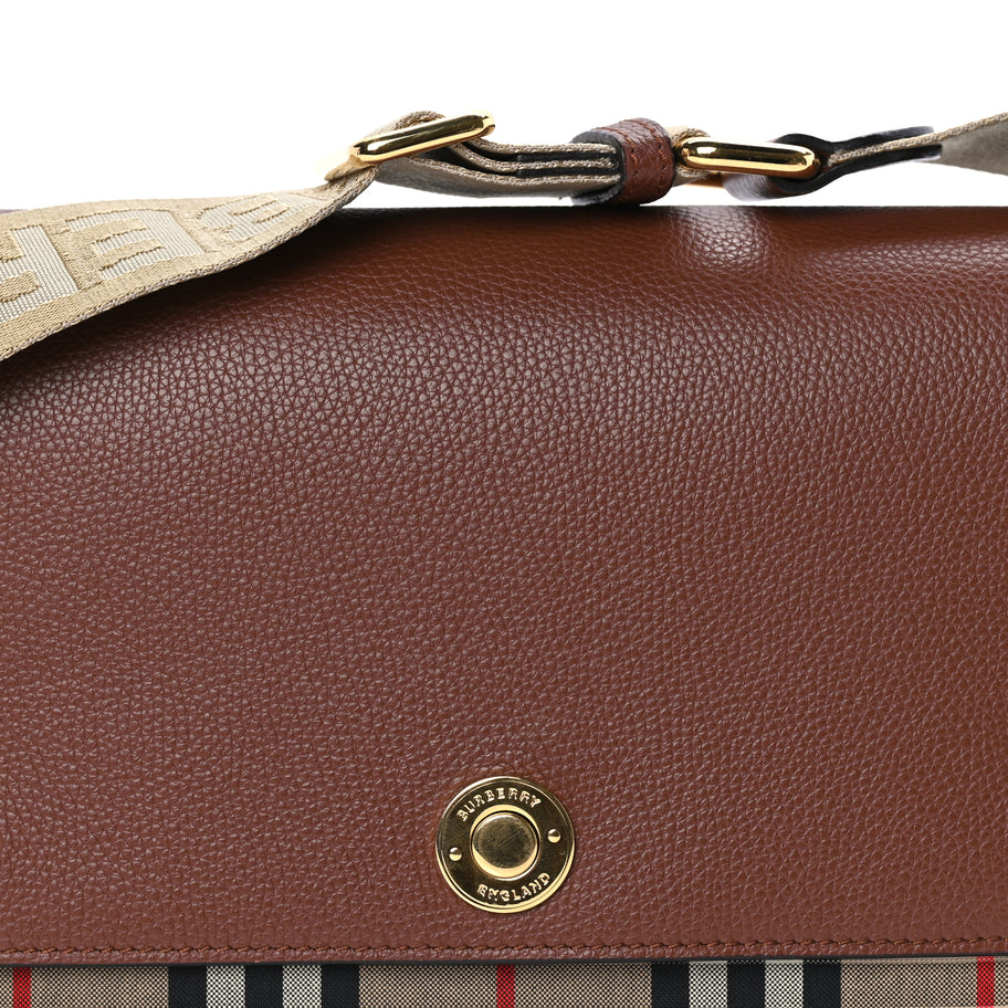 Burberry Calfskin Vintage Check Note Crossbody Bag Tan Image 6