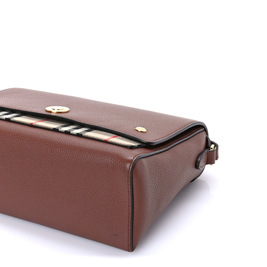 Burberry Calfskin Vintage Check Note Crossbody Bag Tan Image 8