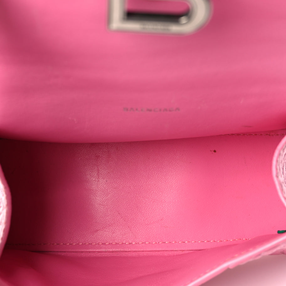 Balenciaga Shiny Calfskin Crocodile Embossed Hourglass Top Handle Bag XS Baby Pink Image 4