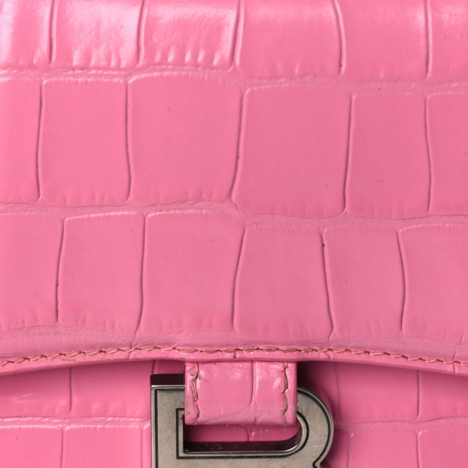 Balenciaga Shiny Calfskin Crocodile Embossed Hourglass Top Handle Bag XS Baby Pink Image 6