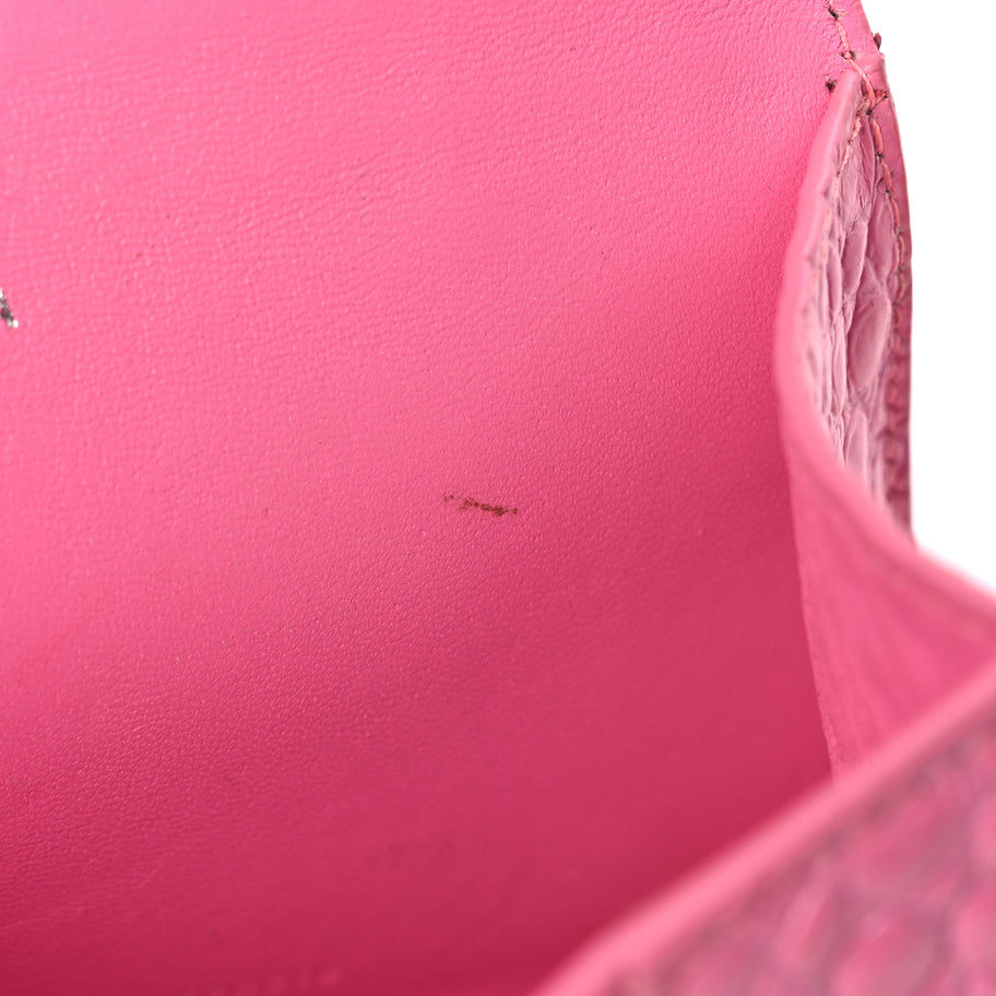 Balenciaga Shiny Calfskin Crocodile Embossed Hourglass Top Handle Bag XS Baby Pink Image 9