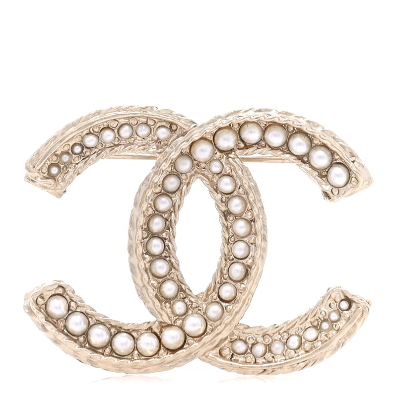  Chanel Pearl CC Brooch  Gold