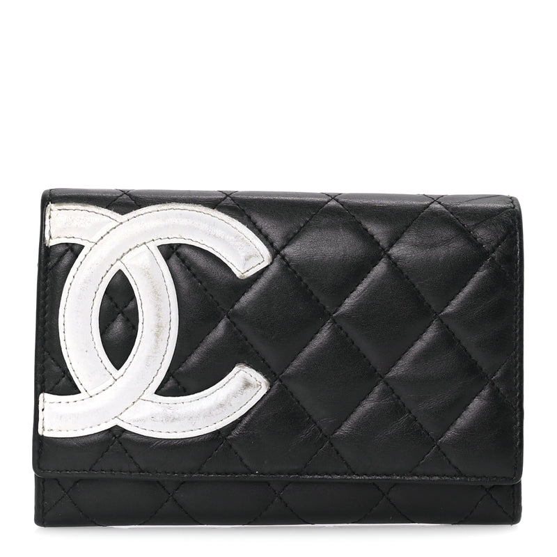  Chanel Calfskin Quilted Cambon Flap Wallet Black White