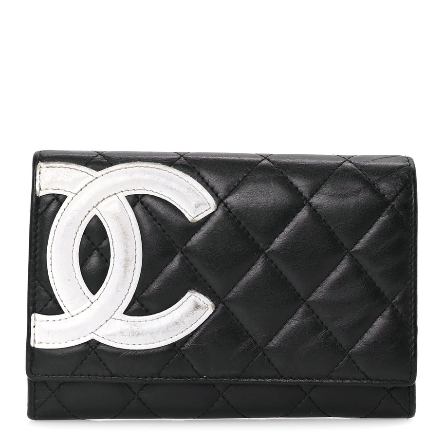 Chanel Calfskin Quilted Cambon Flap Wallet Black White Image 1