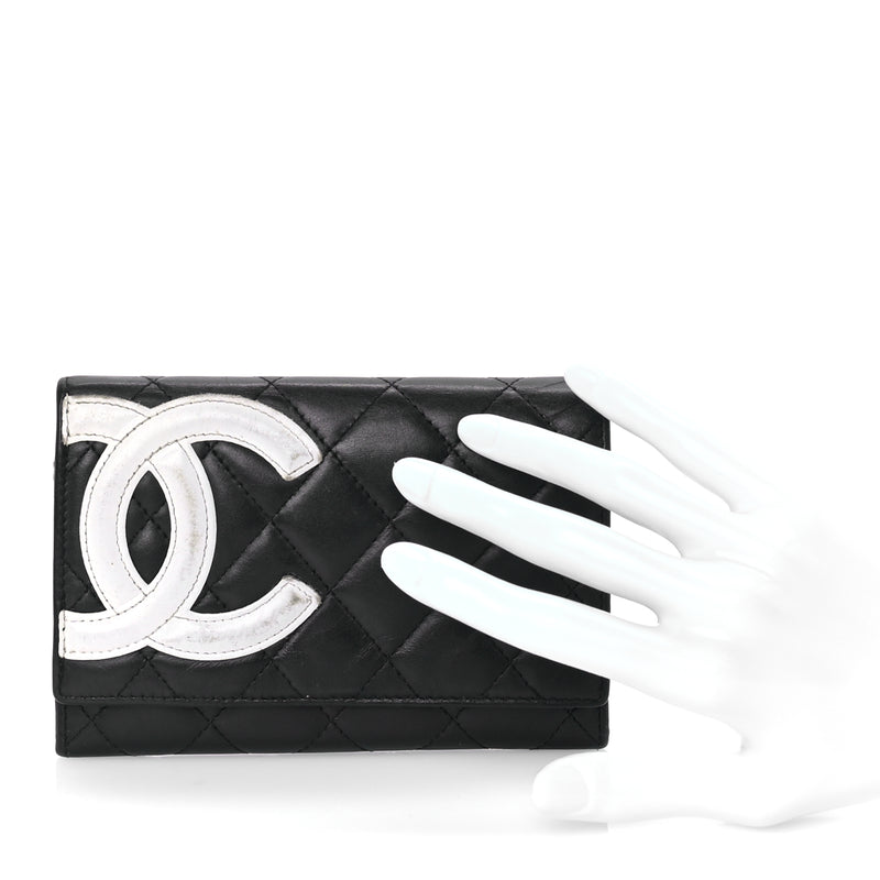 Chanel Calfskin Quilted Cambon Flap Wallet Black White