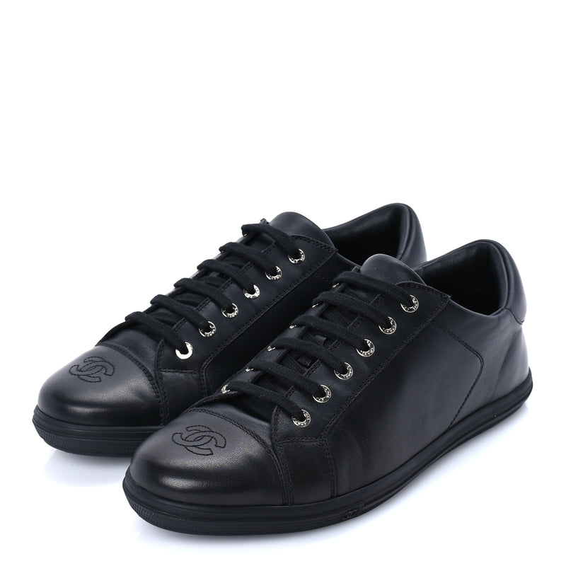  Chanel Calfskin Mens CC Cap Toe Sneakers 41 Black
