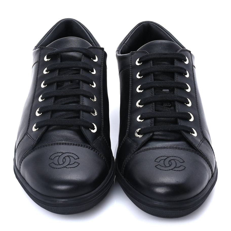 Chanel Calfskin Mens CC Cap Toe Sneakers 41 Black Image 3