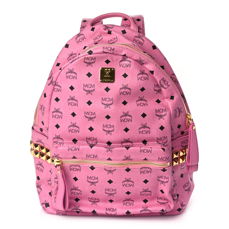  MCM Visetos Medium Side Studs Stark Backpack Pink