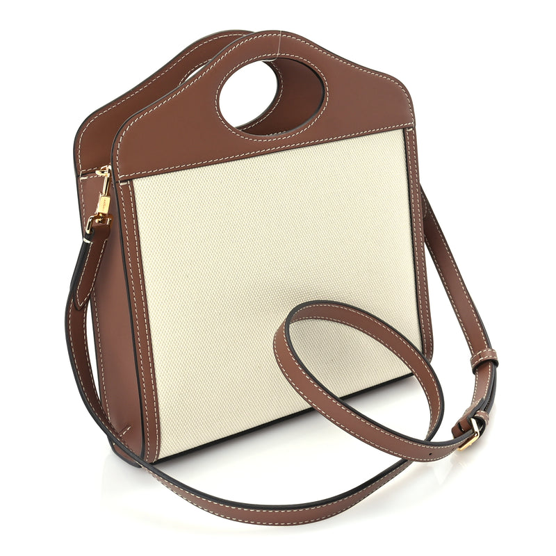  Burberry Canvas Smooth Calfskin Two Tone Mini Pocket Bag Natural Malt Brown