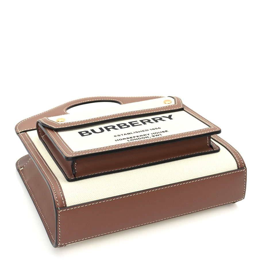 Burberry Canvas Smooth Calfskin Two Tone Mini Pocket Bag Natural Malt Brown Image 3