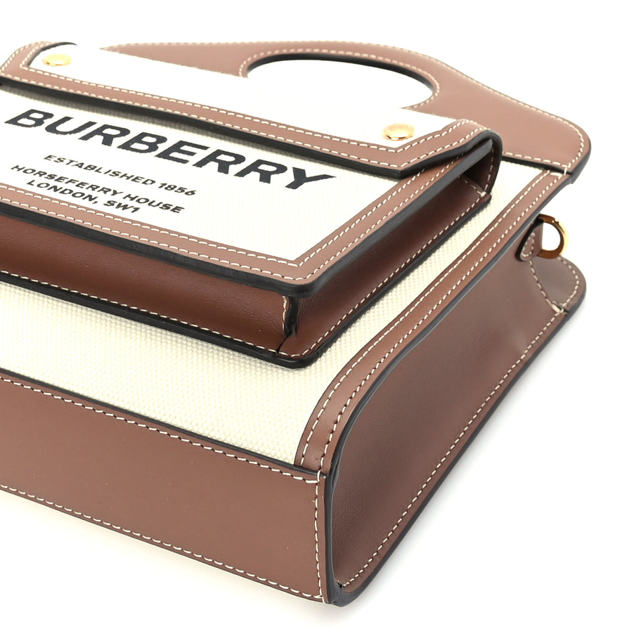 Burberry Canvas Smooth Calfskin Two Tone Mini Pocket Bag Natural Malt Brown Image 8
