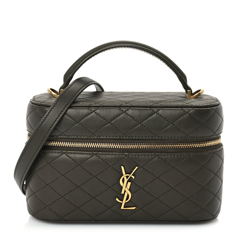  Saint Laurent Lambskin Quilted Mini Gaby Vanity Case Light Musk
