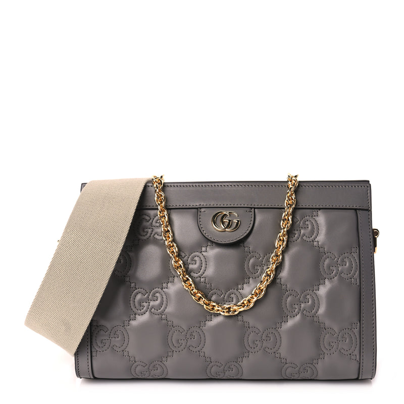  Gucci Calfskin GG Matelasse Small Slim Chain Shoulder Bag  Dusty Grey