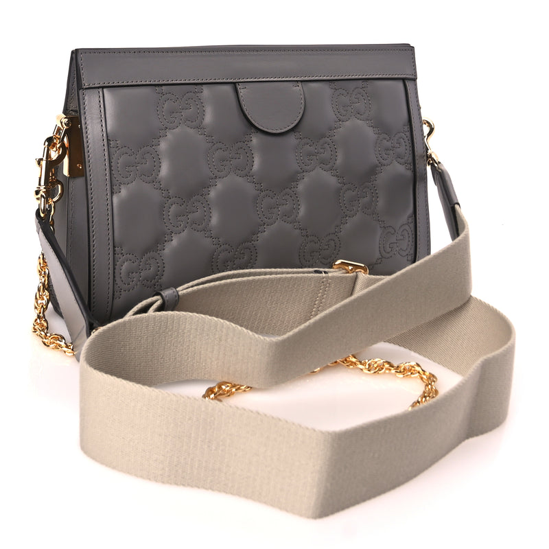  Gucci Calfskin GG Matelasse Small Slim Chain Shoulder Bag  Dusty Grey