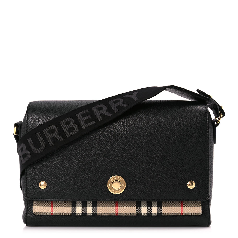 Burberry Coated Canvas Calfskin Vintage Check Medium Note Crossbody Bag Black Image 1