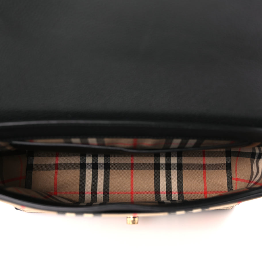 Burberry Coated Canvas Calfskin Vintage Check Medium Note Crossbody Bag Black Image 4