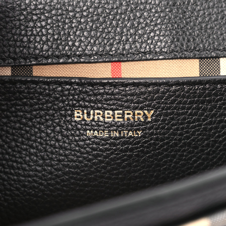 Burberry Coated Canvas Calfskin Vintage Check Medium Note Crossbody Bag Black Image 5
