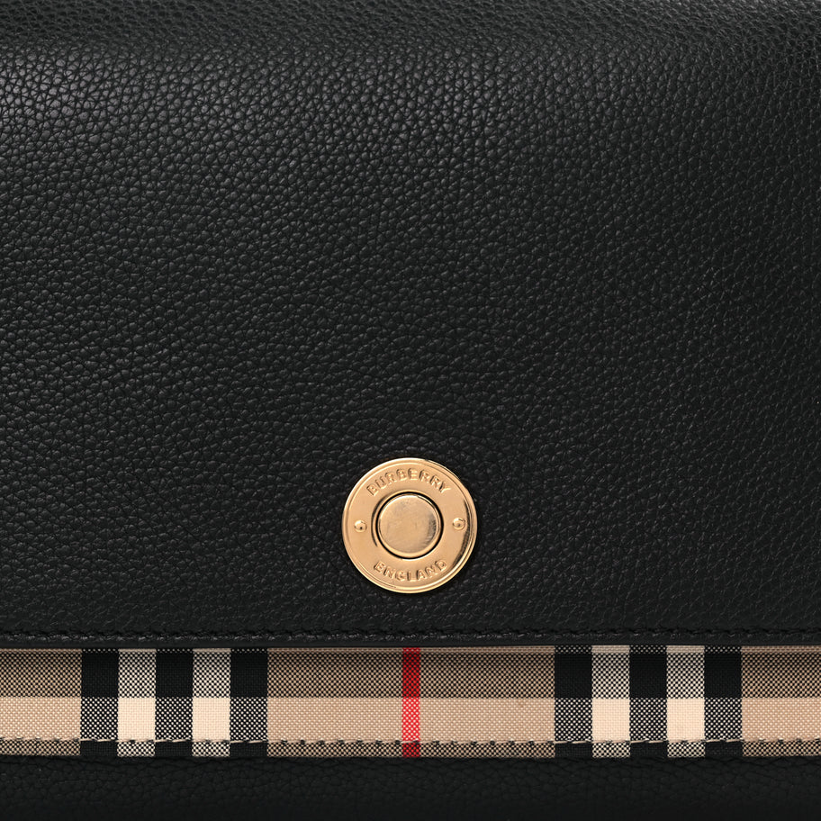 Burberry Coated Canvas Calfskin Vintage Check Medium Note Crossbody Bag Black Image 6