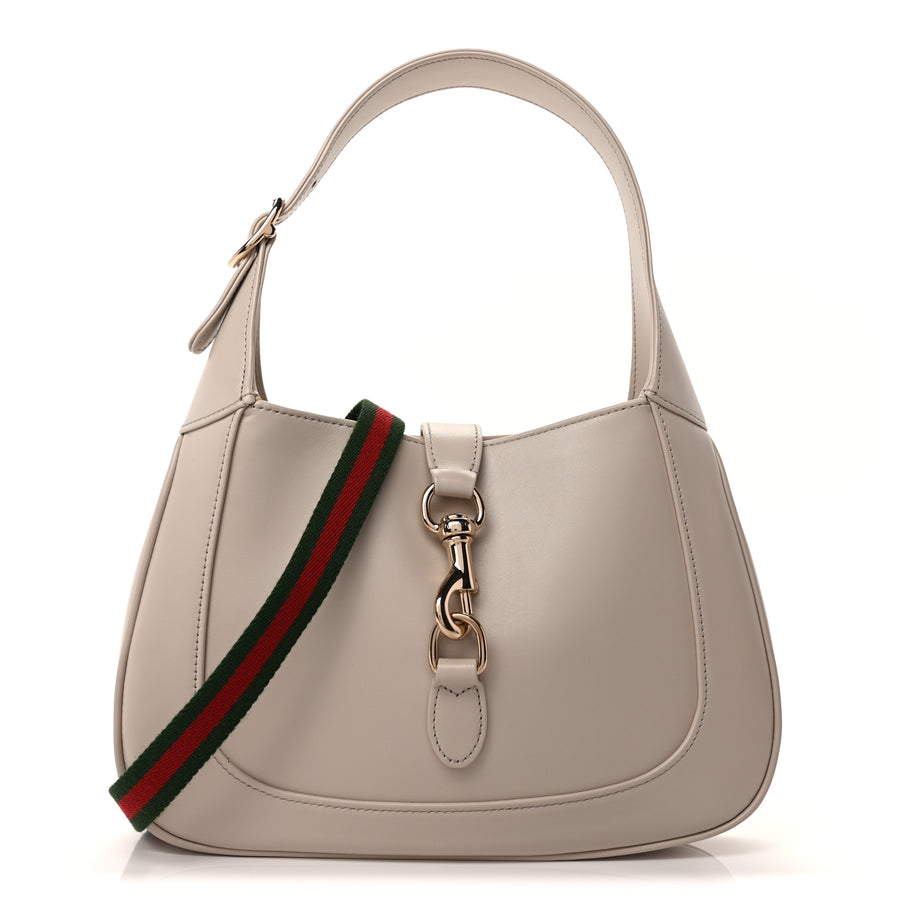 Gucci Ancora Calfskin Web Small Jackie Shoulder Bag Light Grey Image 1