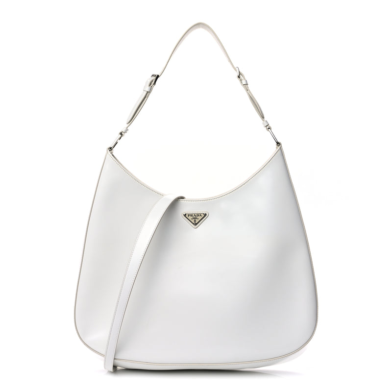  Prada Spazzolato Maxi Cleo Adjustable Strap Shoulder Bag White