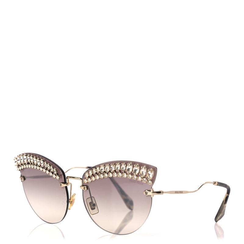  Miu Miu Metal Crystal Cat Eye Sunglasses SMU58T Gold Grey