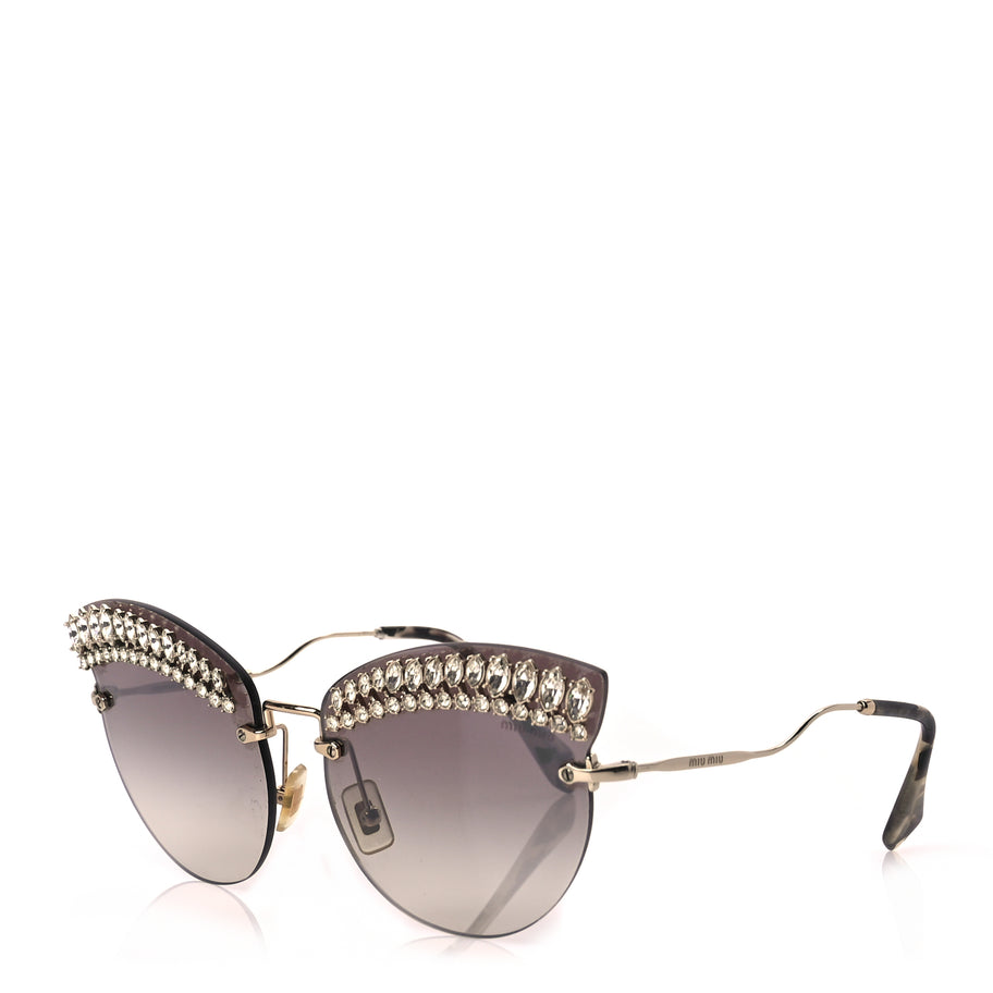Miu Miu Metal Crystal Cat Eye Sunglasses SMU58T Gold Grey Image 2