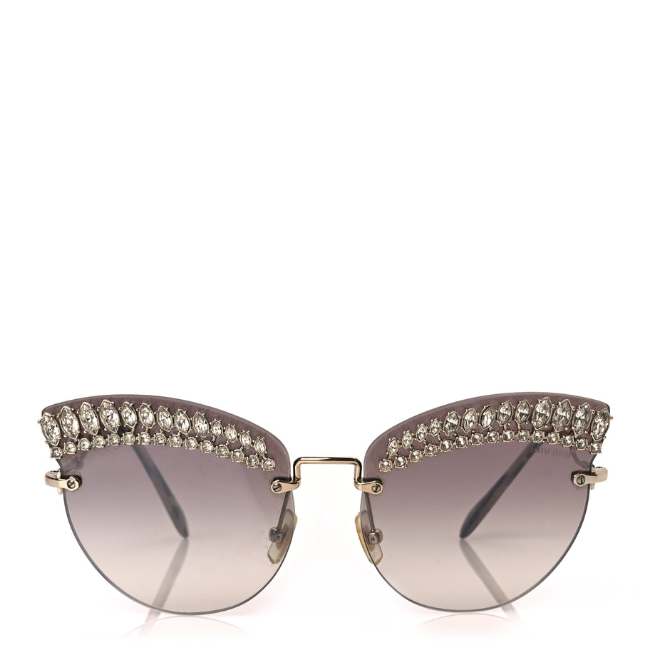 Miu Miu Metal Crystal Cat Eye Sunglasses SMU58T Gold Grey Image 4