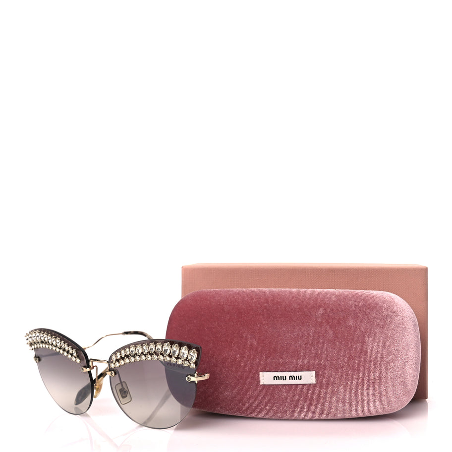 Miu Miu Metal Crystal Cat Eye Sunglasses SMU58T Gold Grey Image 8