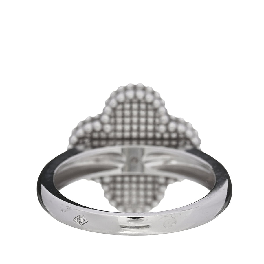 Van Cleef & Arpels 18K White Gold Diamond Mother of Pearl Vintage Alhambra Ring 54 6.75 Image 3