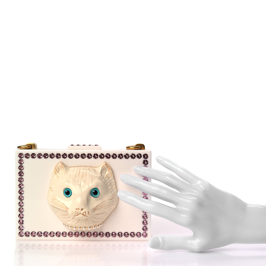 Gucci Plexiglass Crystal Cat Face Box Clutch White Image 2