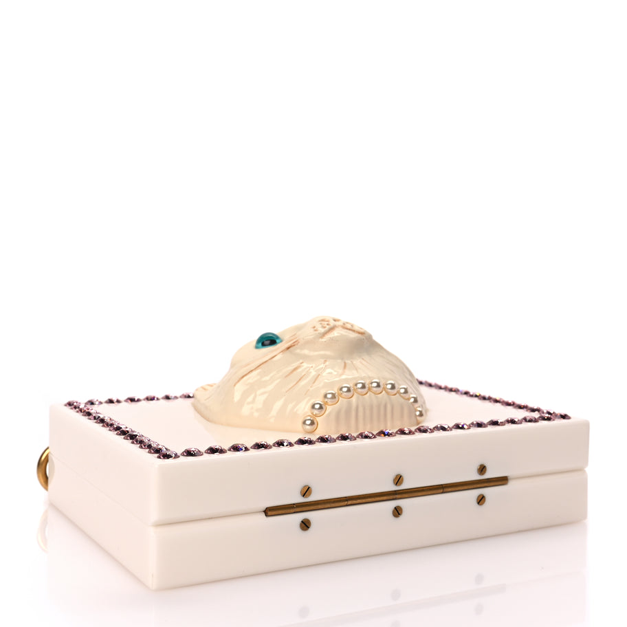 Gucci Plexiglass Crystal Cat Face Box Clutch White Image 5