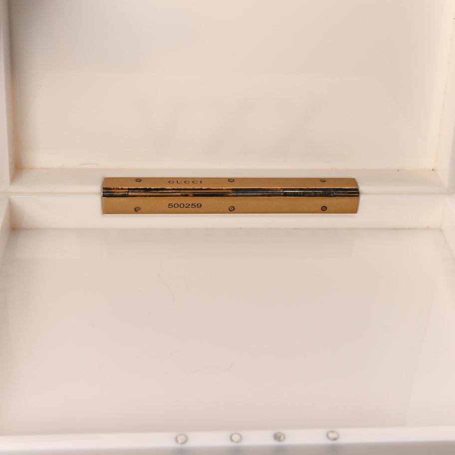 Gucci Plexiglass Crystal Cat Face Box Clutch White Image 5