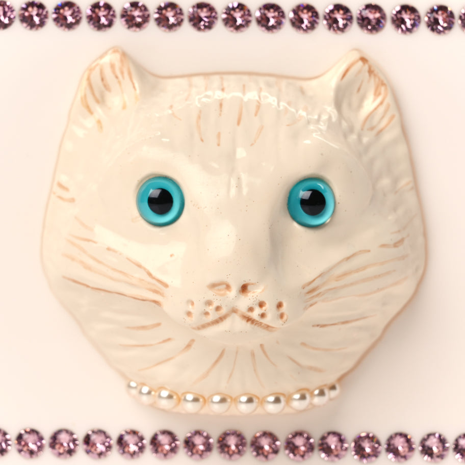 Gucci Plexiglass Crystal Cat Face Box Clutch White Image 11