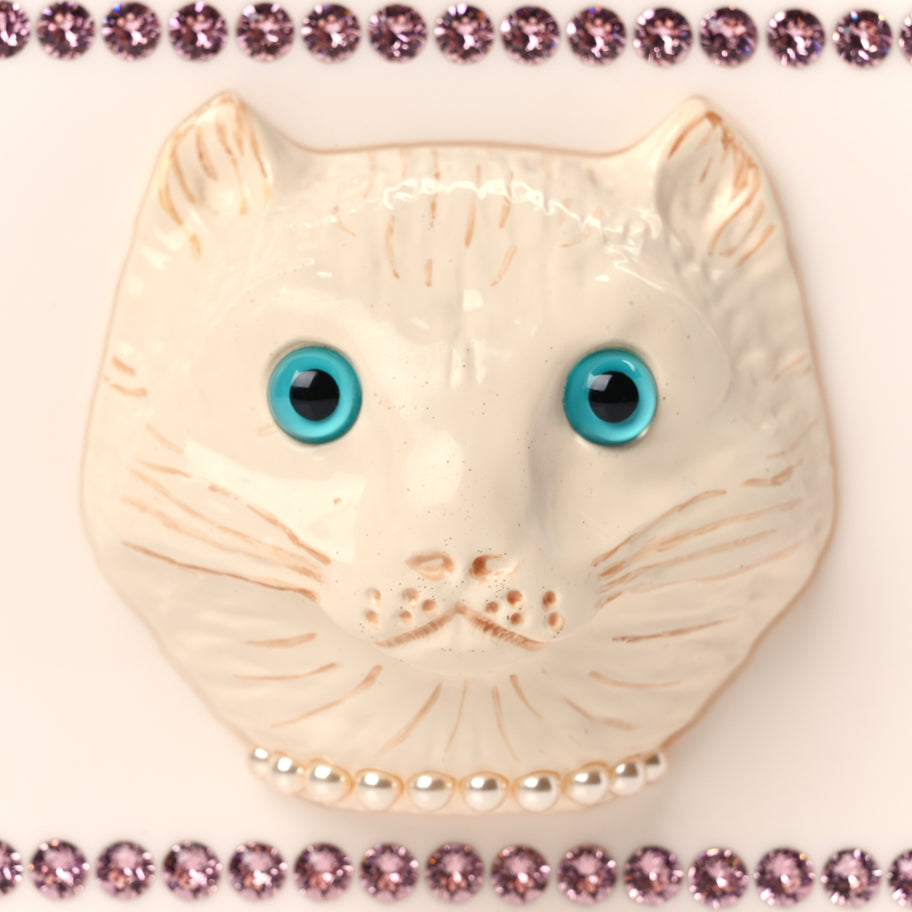 Gucci Plexiglass Crystal Cat Face Box Clutch White Image 7