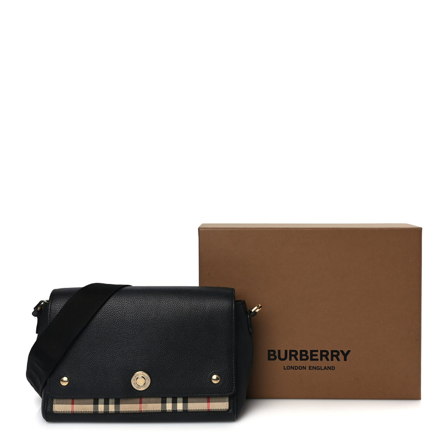 Burberry Grainy Calfskin Vintage Check Note Crossbody Bag Black Image 9