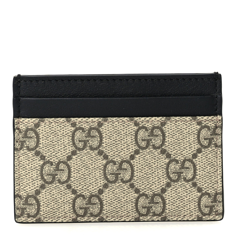  Gucci GG Supreme Monogram Calfskin Card Holder Beige Black
